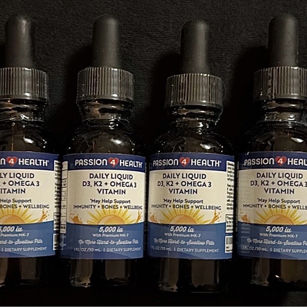 NEW - Passion 4 Health Organic Liquid Vitamin D3 5000IU + K2 Mk-7 + Omega 3 - 4x